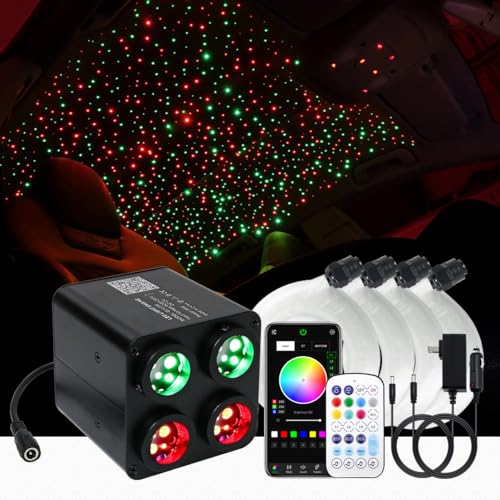 AKEPO 36W 4 Color Twinkle Fiber Optic Starlights Headliner Lights Kit, Optical Fibers Music Sync Bluetooth APP Control Starlight Kit, 600pcs*9.8ft