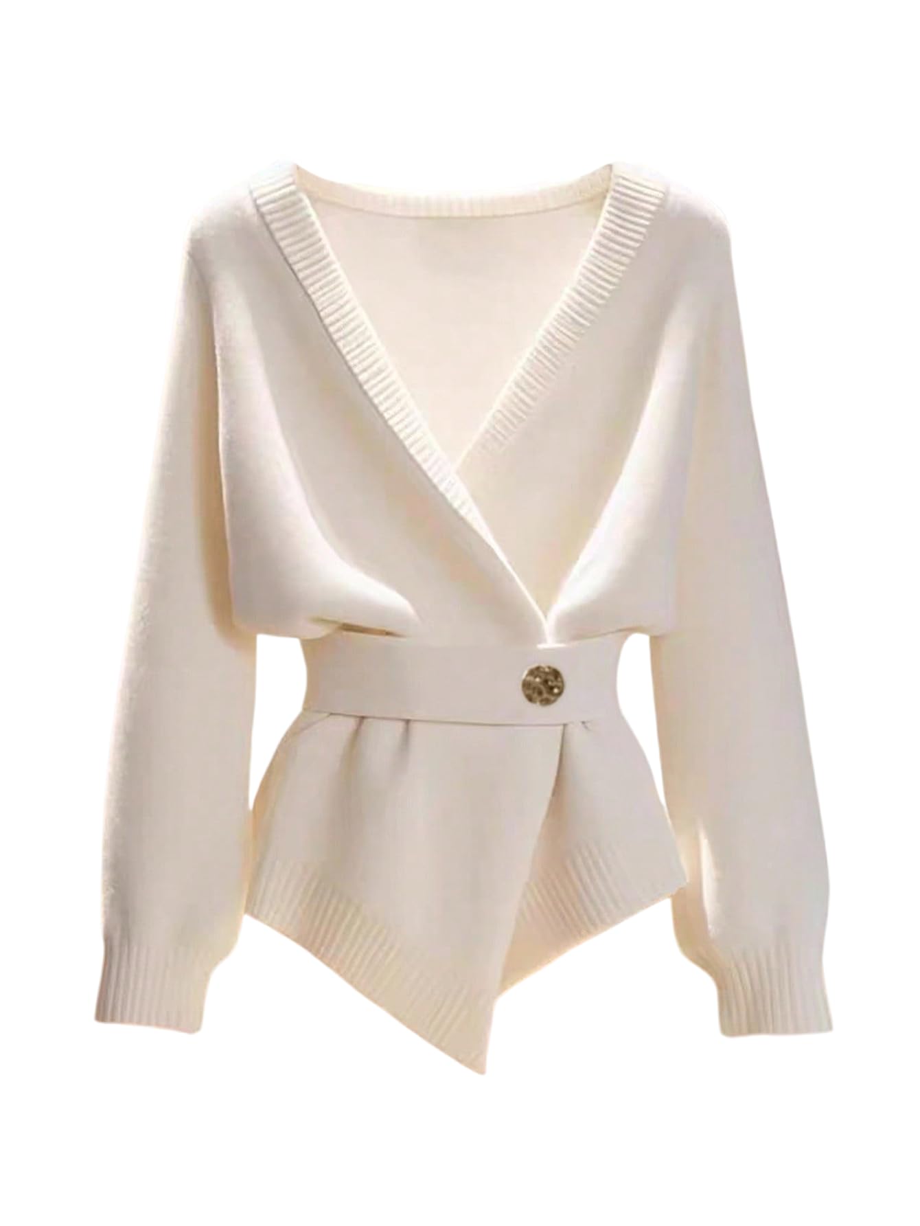 Verdusa Womens Old Money Wrap Belted Cardigan Sweaters Elegant Fall Outerwear Formal Outfits