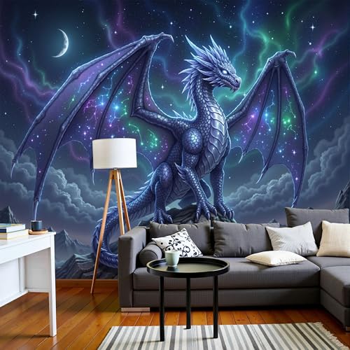 Papier peint panoramique 3D chambre montagne constellation bleu - 2