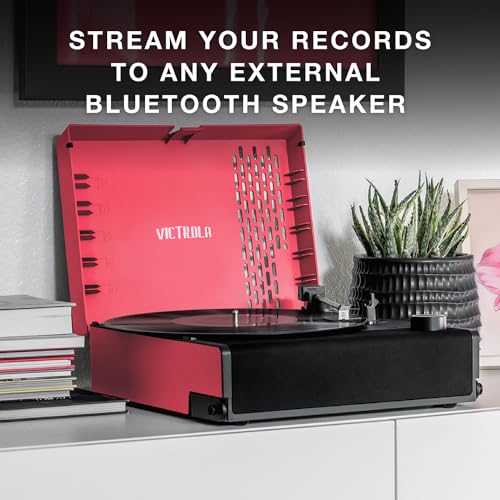 Victrola Revolution GO – Portable Vinyl Record Player, Battery-Powered Bluetooth Turntable, 12 Hour Battery Life, 3 Speed Belt-Driven Record Player, RCA Output, 3.5mm Headphone Jac (Pink) - Les Beatles, Paul McCartney, John Lennon, RIngo Starr, George Harrison Victrola Revolution GO – Portable Vinyl Record Player, Battery-Powered Bluetooth Turntable, 12 Hour Battery Life, 3 Speed Belt-Driven Record Player, RCA Output, 3.5mm Headphone Jac (Pink) – Image 5