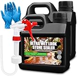 Wet Look Stone Sealer - 64oz Ultra Gloss Paver Sealer Stone Color Enhancer Concrete Sealer with Long-Lasting Gloss Protection, Stain Proof for Interior and Exterior Slate, Driveway, Floor, Standsotne