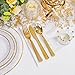 Ciaell 350PCS Clear Plastic Plates with Gold Trim for 50 Guests,Includes 100 Plastic Plates, 50 Pre Rolled Napkins with Gold Silverware, 50 Cups, Disposable Dinnerware Set for Wedding & Party
