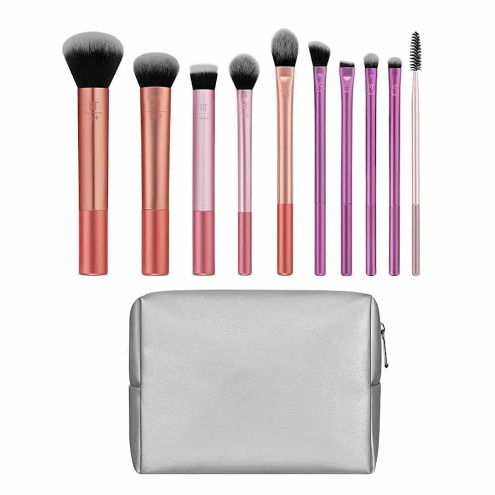 Real Techniques Blends Set 10-Piece Makeup Brush Collection with Beauty Bag for Face and Eye, Vegan, Cruelty-Free