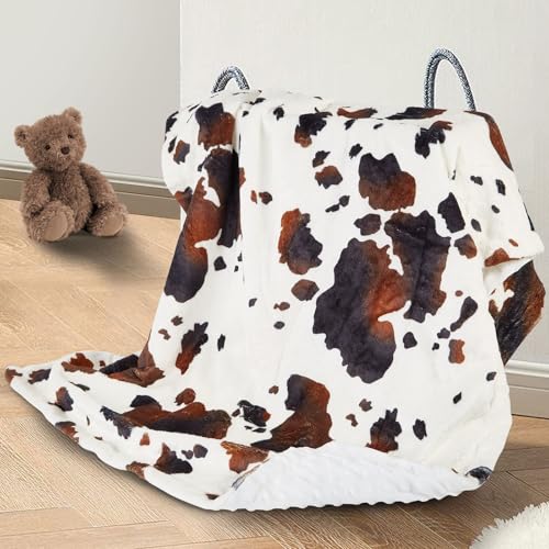 Image of Cow Baby Blanket for Boys Girls Soft Fleece Minky Blanket with Dotted Backing Double Layer Newborn Toddler Blankie for Nursery Stroller Crib Gift to Son Nephew Grandson 26.5 * 40 Inches
