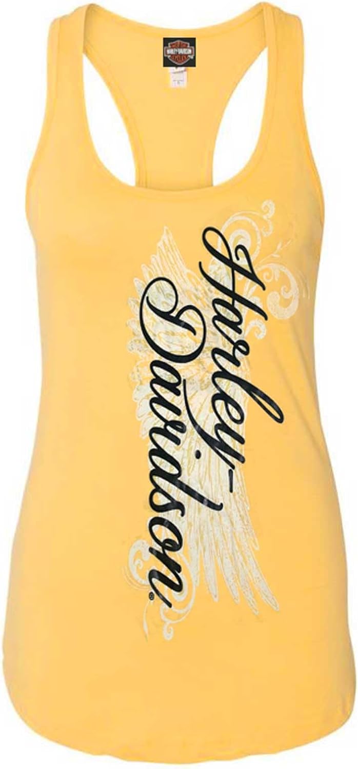 Harley-Davidson Women's Road Diva Script Sleeveless Racerback Tank Top, Yellow