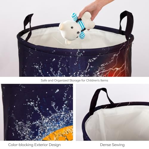 Image of 2Pcs Basketball Cute Kids Laundry Basket Baby Nursery Hamper Boys Room Decor Foldable Oxford Cloth Funny Tote Clothes Storage Bucket Organizer For Bedroom (Basketball)