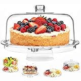 VALESKA Cake Stand with Lid, 6-in-1 Multifuntional Serving Platter with Dome Cover, Cake Display Stand with Lid/Dessert Platter/Punch Bowl/Veggie Platter - BPA Free