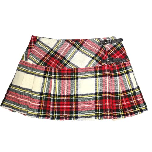 Jupe kilt 13 pouces à motif tartan crème et jaune plissé traditionnel
