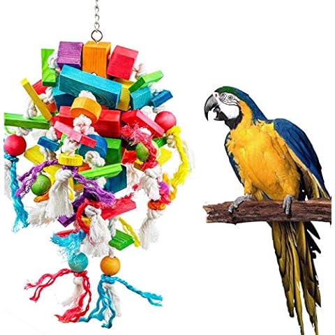 Wonninek Parrot Bird Chewing Toy Extra Large Natural Wooden Parrot Blocks Knots Tearing Toy for African Grey, Macaws Cockatoos, and a Variety of Amazon Parrots Cover