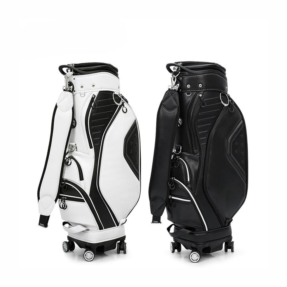 Torba golfowa z 8 górnymi przegródkami, ergonomiczna, chowana torba na kije golfowe z kółkami, pokrowcem przeciwkurzowym, paskiem plecaka i górnymi przegródkami(White)