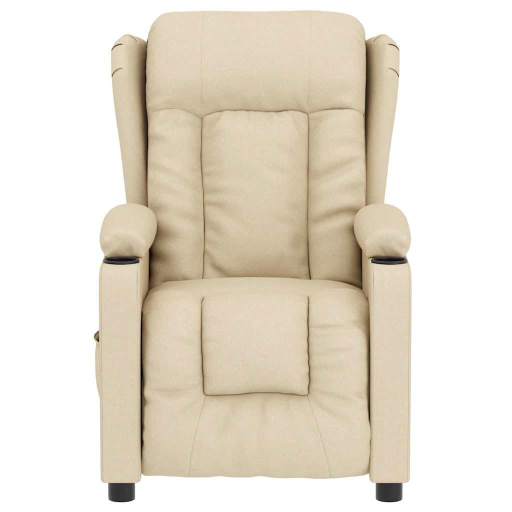 Poltrona relax elettrica in tessuto color crema con 3 posizioni reclinabili, telecomando a 2 pulsanti, telaio in metallo e legno, comoda imbottitura, poggiapiedi e braccioli, per soggiorno