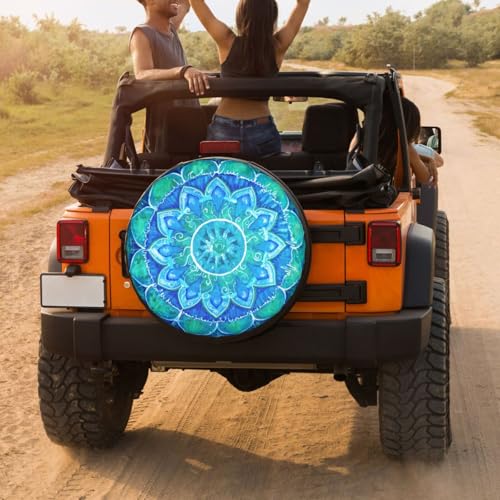 Image of Abstract Blue Mandala of Vishuddha Chakra Spare Tire Cover Dust-Proof Wheel Tire Cover Fit Trailer, RV, SUV and Many Vehicle 17 Inch