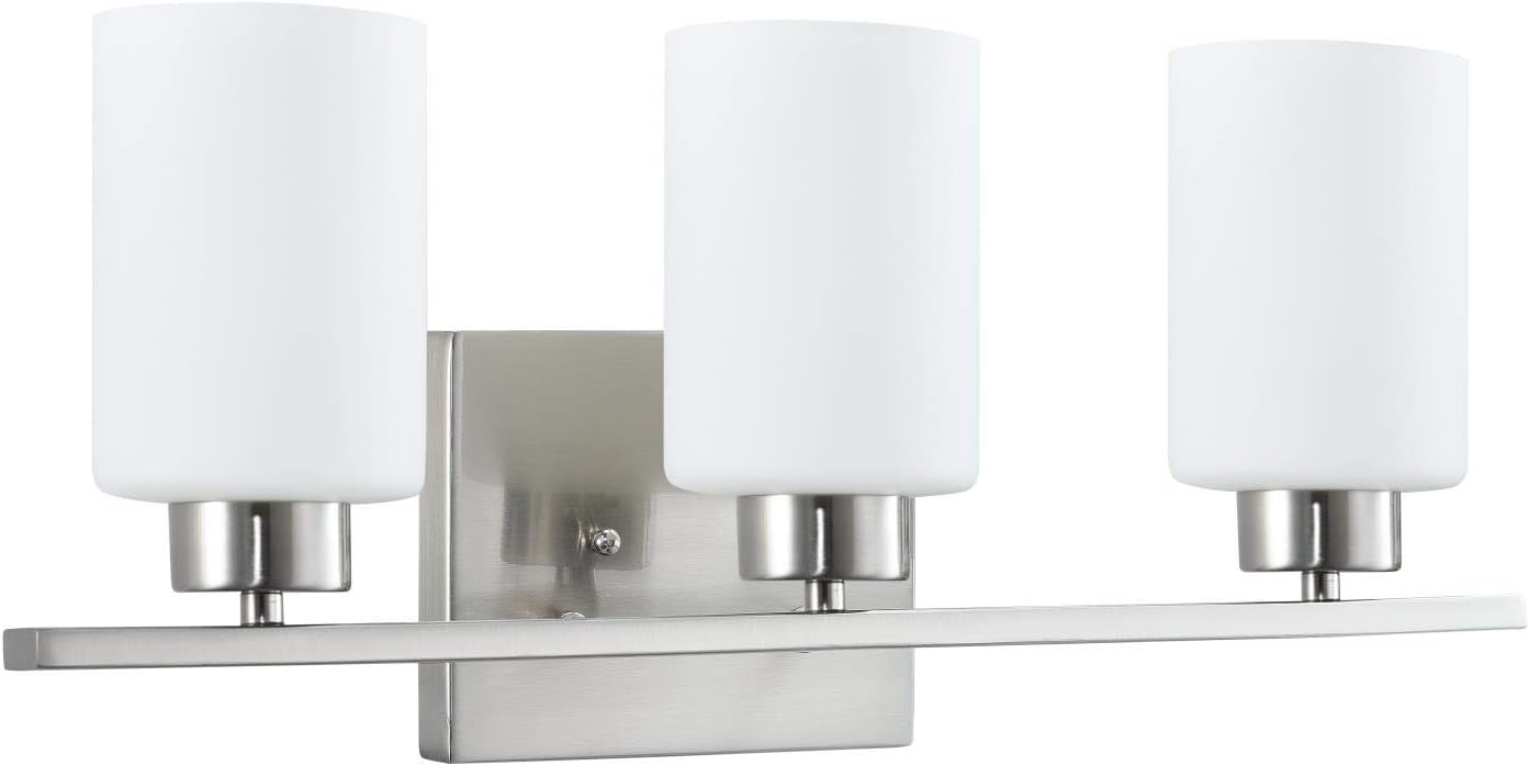 Sunlite 81321-SU 22" Modern Cylinder Vanity Light Fixture, Wall Mount, Medium (E26) Socket, Standard A19 Bulb Required (60W Max), Frosted Glass Shade, ETL Listed, Brushed Nickel Base 3-Lights