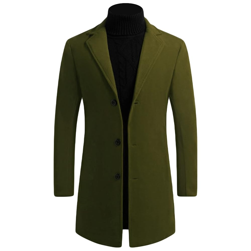 関税なし 送料無料 Wool coat Maiyifu-GJ Mens Wool Blend Trench Coat Mid-Length Notched