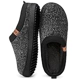 MERRIMAC Men's Slip-on Slippers Comfy Memory Foam Non-slip Indoor House Shoes Black,9/10 UK