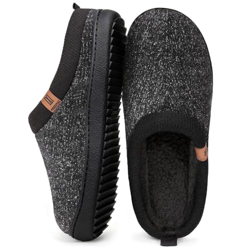 MERRIMAC Men's Slip on Slippers Comfy Memory Foam Non Slip Indoor House Shoes Black,10-11 US