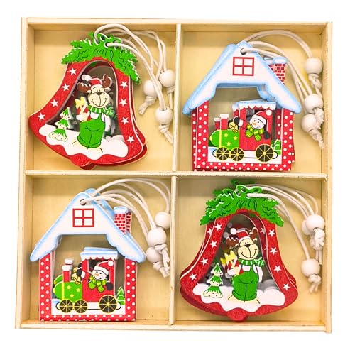 Kit 12 Pingentes Natalinos em Madeira – Enfeites Decorativos para Árvore de Natal, Porta, Janelas e Guirlandas – Ornamentos de Papai Noel, Boneco de Neve, Renas e Árvores (12 Pçs Multicolor 1)