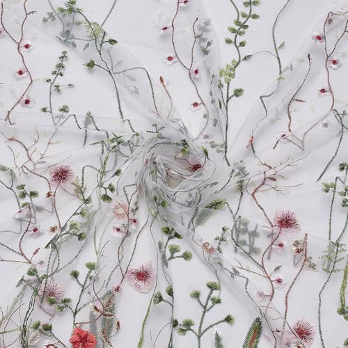 Tissu en dentelle brodée florale blanche 2,7m pour couture de robe