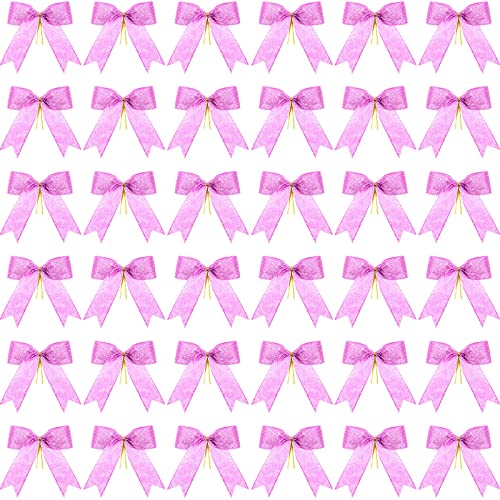 Sumind 36 Pieces 5 x 4 Inch Glitter Bow Tie Ribbon Twist Tie Bows for Treat Bags Gift Wrapping Basket Wedding Shower Birthday Christmas Party Decoration (Pink)