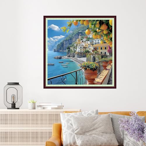 Image of Dooxvey Cross Stitch Kits for Adults Beginners,Full Range of Cross-Stitch Stamped Kits Needlepoint Kits for Beginners Embroidery Kits 11CT Cross Stitch Patterns-Seaside Scenery 18x18 inch