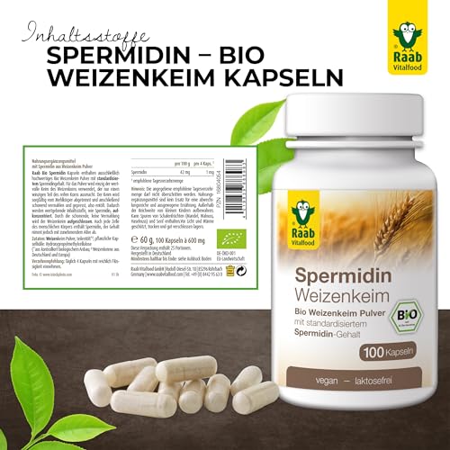 Spermidin Kapseln Raab Vitalfood Bio aus Bio Weizenkeim Pulver