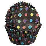 Black Foil No Fade Cupcake Liners with Neon Dots