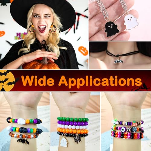 2100+PCS Halloween Beads Kit for Jewelry Making, Spooky DIY Crafts with Clay Charms Acrylic Rounds Pearls Pumpkin Skull Beads Ghost Witch Hat Bat Charms DIY Halloween Bracelets Necklace Earrings Craft - Image 5