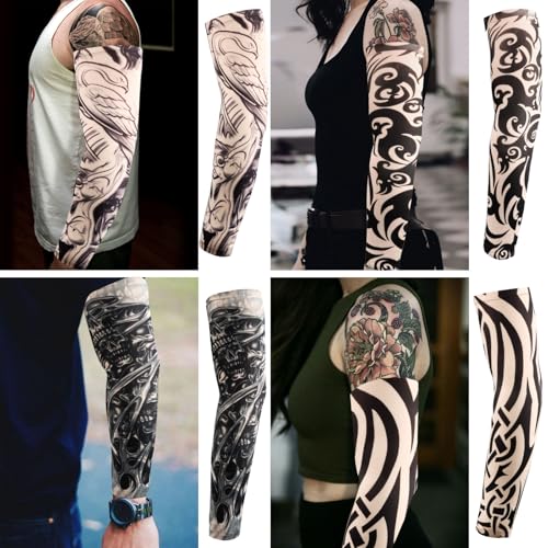 Image of YARIEW Tattoo Sleeves for Men, 6Pcs Fake Tattoos Sleeves to Cover Arms Sun Protection Sleeve Covers for Men and Women (Set 10)