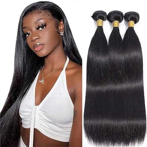 Brazilian Hair Bundles 3 Bundles 22 22 22 Inch Brazilian Straight Human Hair Bundles 50g/piece (150g Total) 100% Unprocessed Weave Bundles Human Hair Natural Black Color