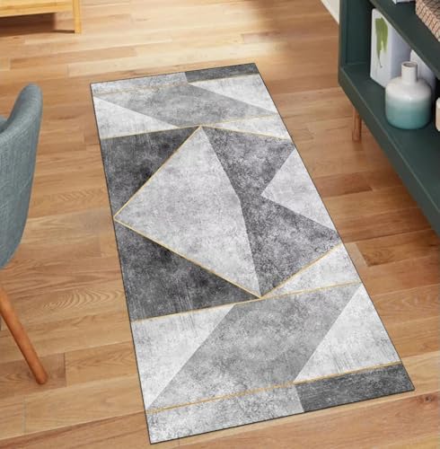 Alfombra de pasillo geométrica gris de 90 x 120 cm, lavable, antideslizante, para pasillo de cocina y decoración del hogar, elegante alfombra larga para entradas y pasillos