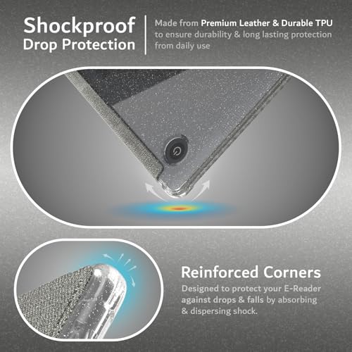 TUDIA SKN FLIP Designed for Kobo Libra Colour Case (2024) - [Auto Wake/Sleep Technology] Shockproof Slim Transparent TPU Back with Trifold Leather eReader Cover - Glitter Grey by TUDIA - Image 2