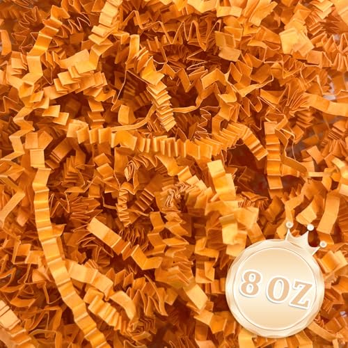 Zankubom 1/2LB Orange Crinkle Cut Paper Shred Filler Great for Gift Wrapping Basket Fillers Birthday Gift Wrapping Anniversary Halloween Thanksgiving Christmas Party Decor Filling Supplies