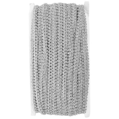 SHINEOFI Encaje Decorativo Ondulado Plateado para Manualidades 25 Metros por Rollo Adecuado para Decoración de Vestidos Cortinas y Proyectos de Costura