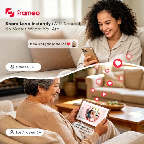 Image of Frameo 10.1'' WiFi Digital Picture Frame, Electronic Photo Frame Slideshow | 32GB, 1280x800 IPS HD Touch Screen, Send Photos & Videos from Phone to Frame, Wall-Mountable, Gifts for Mom, Women, Wedding