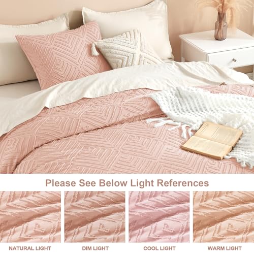 Image of Litanika Blush Full Comforter Set, 3 Pieces Pink Tufted Boho Farmhouse Bedding Comforter Sets, Lightweight Fluffy Comforter Bed Set for All Season (79x90In Comforter and 2 Pillowcases)