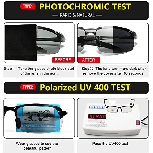 Image of Men's Fashion Polarized Photochromic Sunglasses for Day and Night,UV 400 Clear Vision for Driving Cycling Outdoor