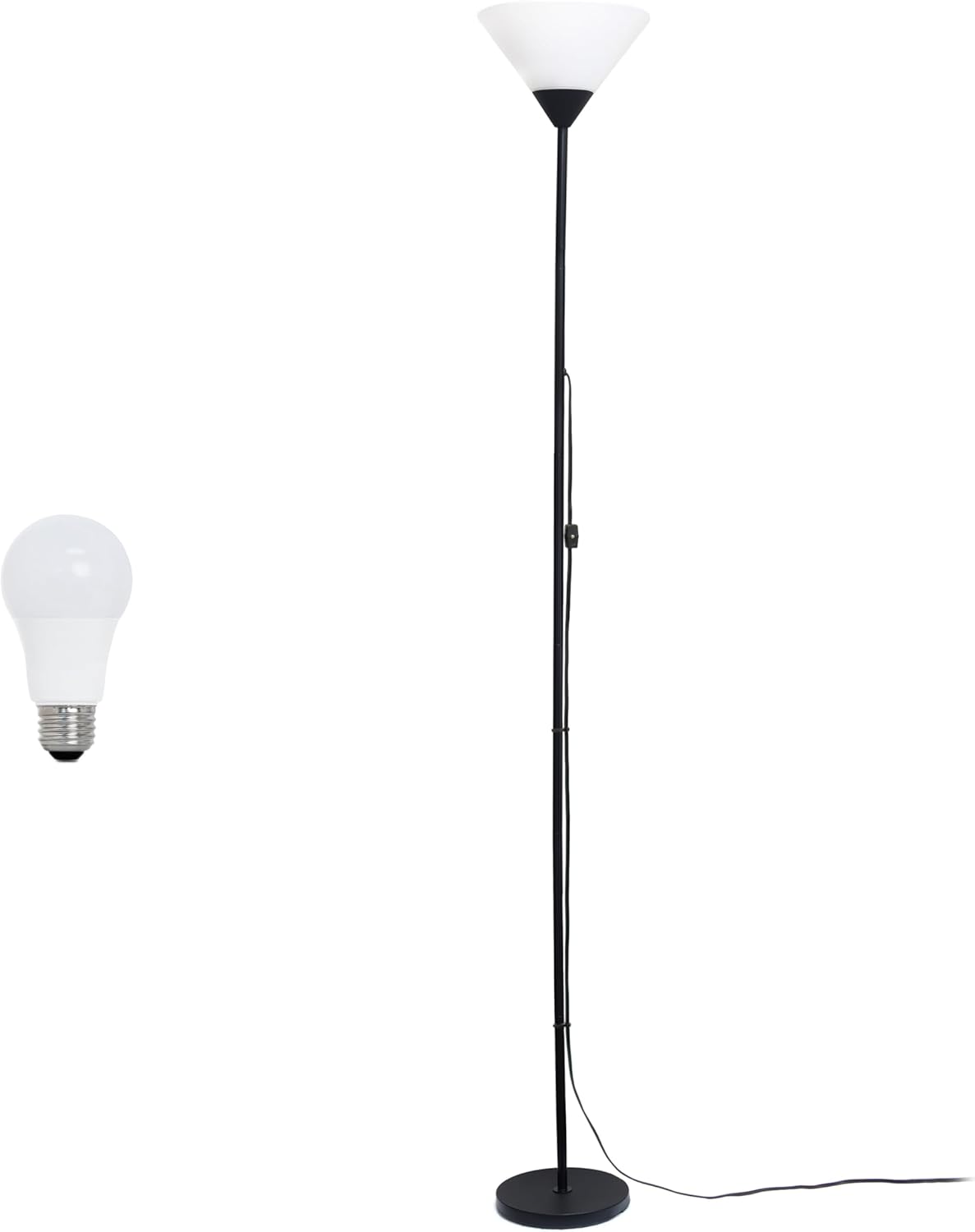Simple Designs LF1011-BLK-LB 70" 1 Light Stick Torchiere Floor Lamp with LED Bulb, Black