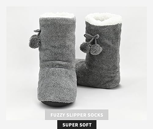 Image of DICUIRD Womens Thick & Warm Slipper Socks with Grippers - Christmas House Slippers