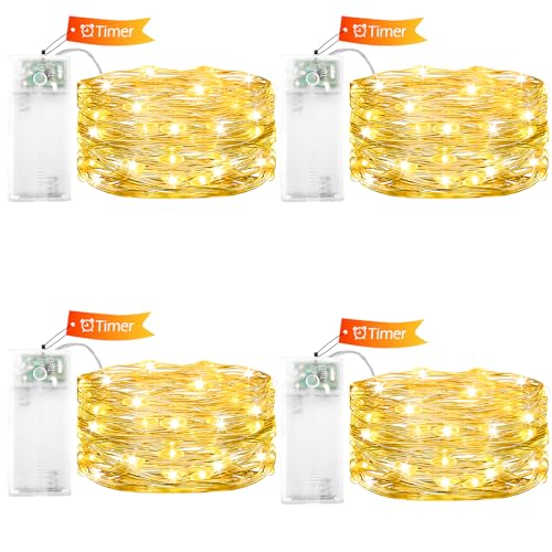 ENLACE 4 Stück Lichterkette Batterie Timer, 1M 10 LED Warmweiß Mirco Draht