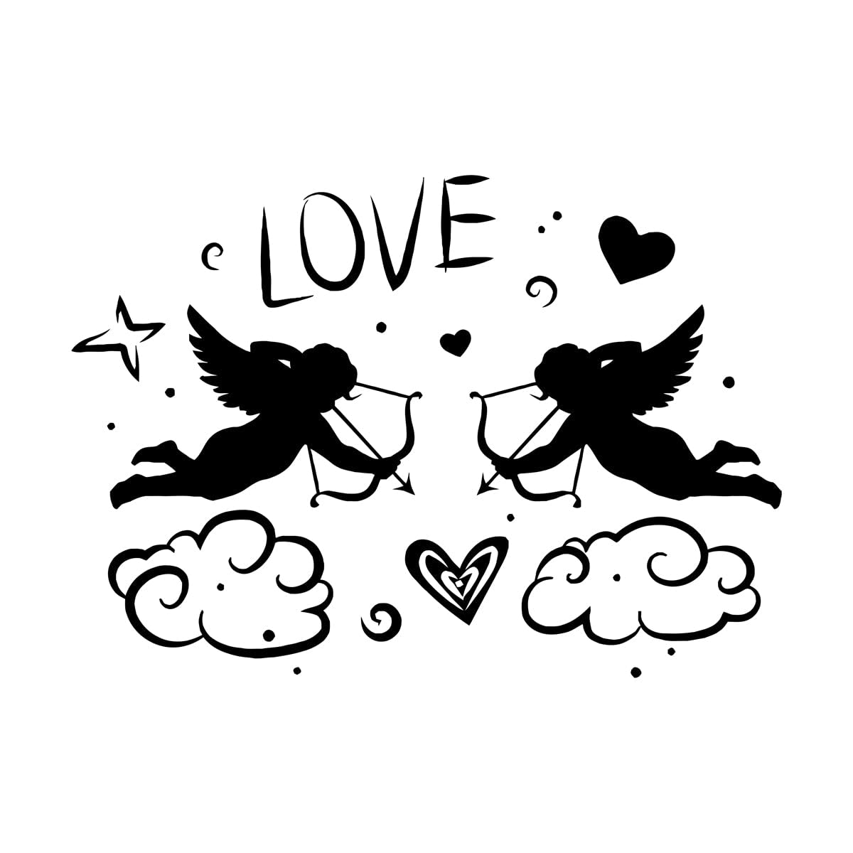 Engraving Stickers Cupid Bow Love Angel Heart Romantic Style Couple 54x78.3cm Multi Color Selection Large Black