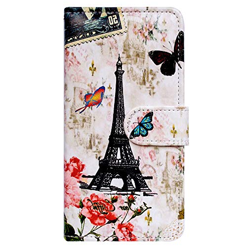 Image of Bcov Case for OnePlus Nord N200 5G, Paris Tower Butterfly Leather Flip Phone Case Wallet Cover with Card Slot Holder Kickstand for OnePlus Nord N200 5G