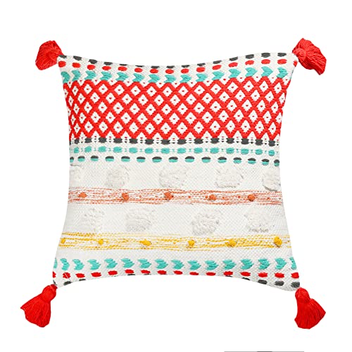 Image of SASHAA WORLD Cotton Decorative Cushion Cover with Zipper | Bedroom & Living Room | Multi 45X45 cm