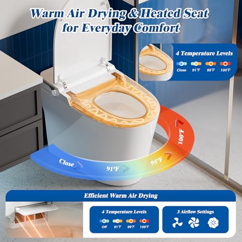 Inodoro inteligente CLIRASS con bidé, inodoro eléctrico con bidé, descarga automática potente, apertura y cierre automáticos, sensor de pie, asiento alargado calefactado (altura ADA), luz nocturna, control remoto con desodorización (blanco) miniatura 5