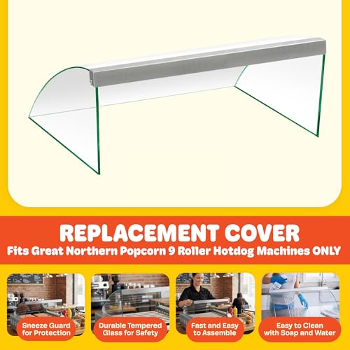 Image of Hotdog Roller Cover - Tempered Glass Sneeze Guard for 9-Roller Hot Dog Machine - Shield for Countertop Electric Grill by Great Northern Popcorn