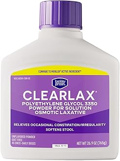 Berkley Jensen ClearLax Polyethylene Glycol 3350 Powder for Solution, Osmotic Laxative, Stool Softener, Gentle Occasional Constipation Relief, Unflavored, 45 Dose, 26.9 oz, Pack of 1