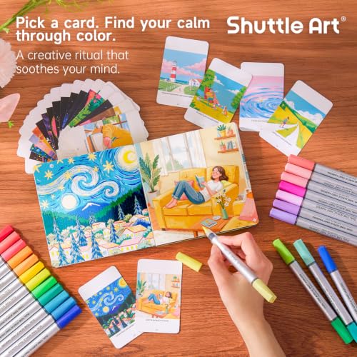 Image of Shuttle Art 96 Colors Dual Tone Acrylic Paint Markers, 48 Pack Automatic Ink Control Brush Tip Pens for Rock Painting, Ceramic, Wood, Canvas, Glass, Stone, Fabric, Card Making, DIY Crafts