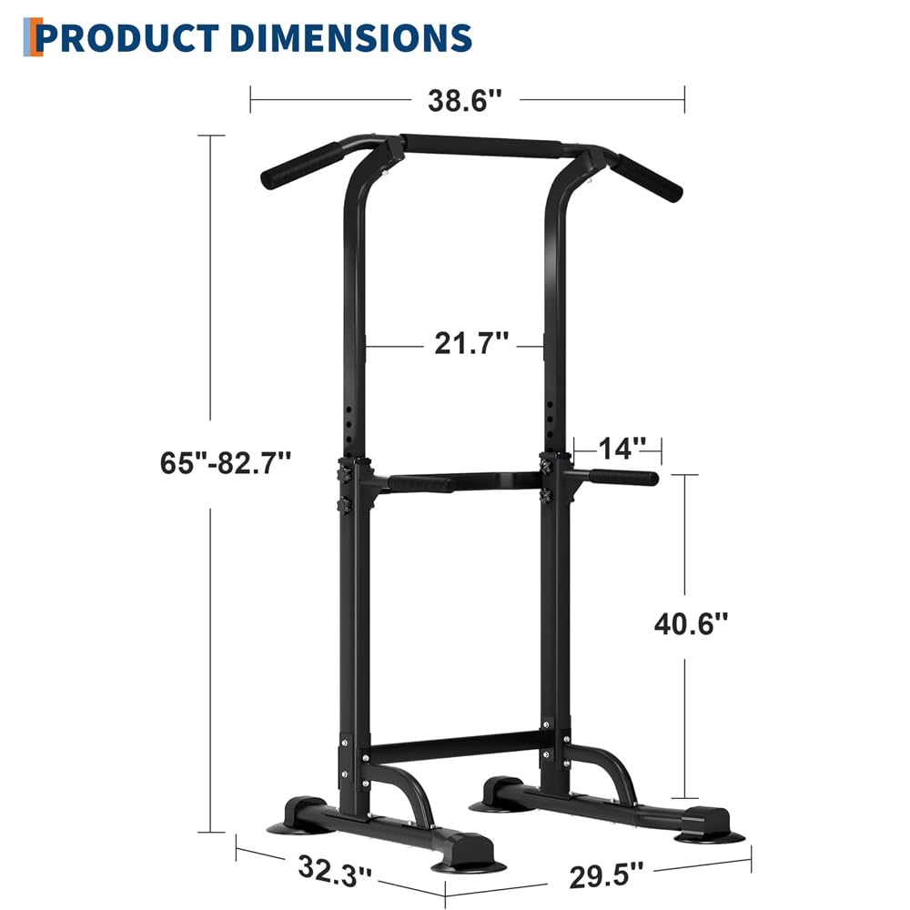 GarveeLife Power Tower - Pull Up & Dip Station for Home Gym, Heavy Duty 330Lbs Free Standing Workout Equipment with Adjustable Height 65