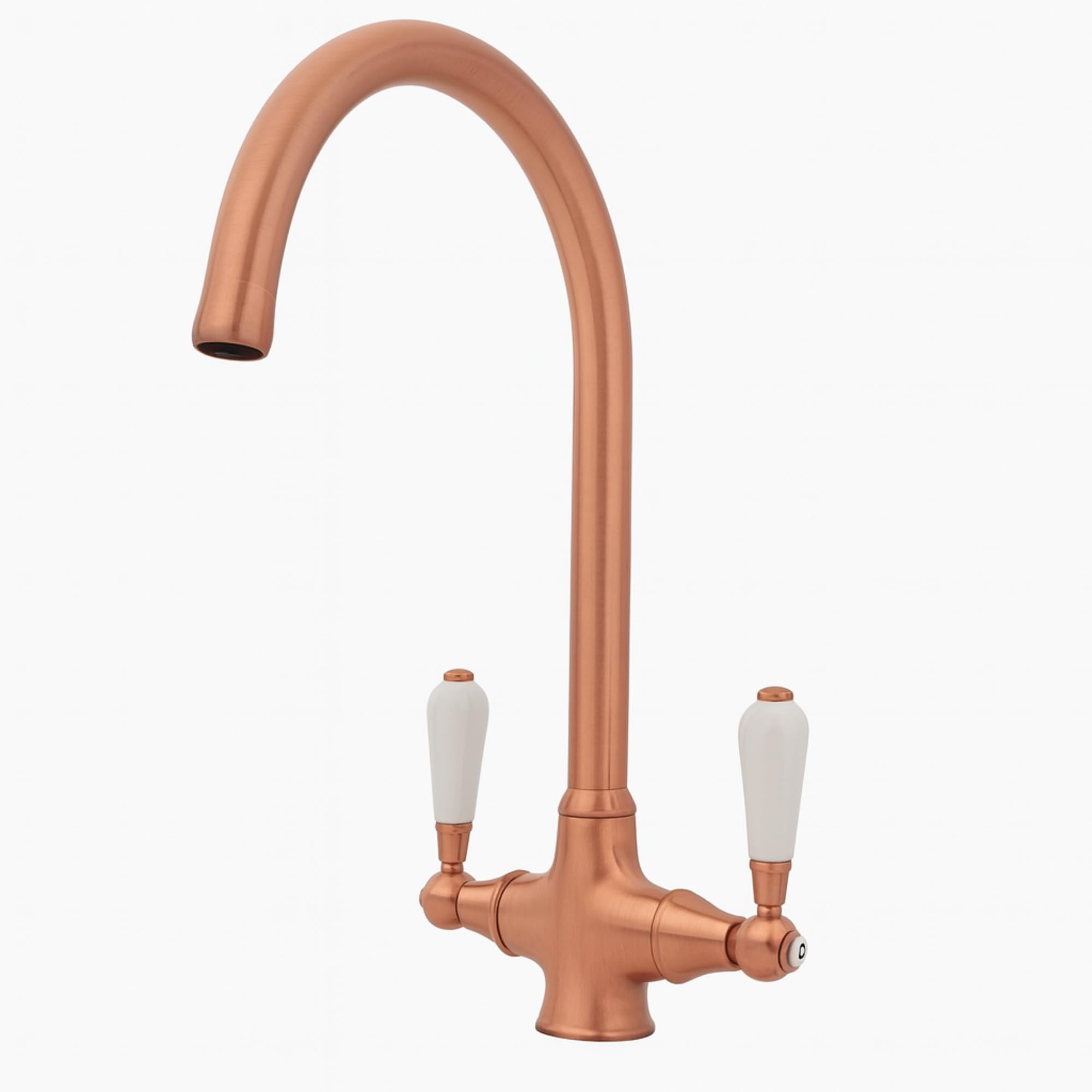 Xcel Home Copper Antiquity Kitchen Mixer Tap Finish With Ceramic Lever Handles, Solid Brass Body, Traditional Swan Spout