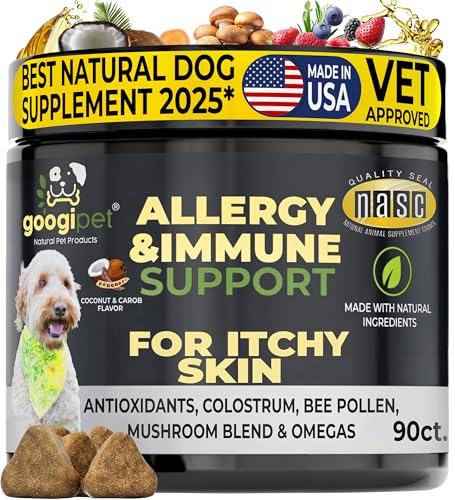 Googipet Dog Allergy Chews, Seasonal Dog Allergy Relief & Itchy Skin Relief, Skin & Coat Supplement...