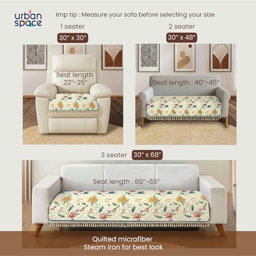 Image of Urban Space 1 Seater Microfiber Quilted Sofa Cover mat with Tassels, Non-Slip Sofa Protector, Easy Care & Machine Washable Cover, Sofa Seat Runner for Couch for Living Space (1 Seater - Petal pop)
